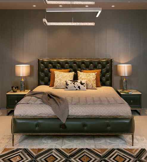 Chesterfield Leather King Size Bed In Green Finish