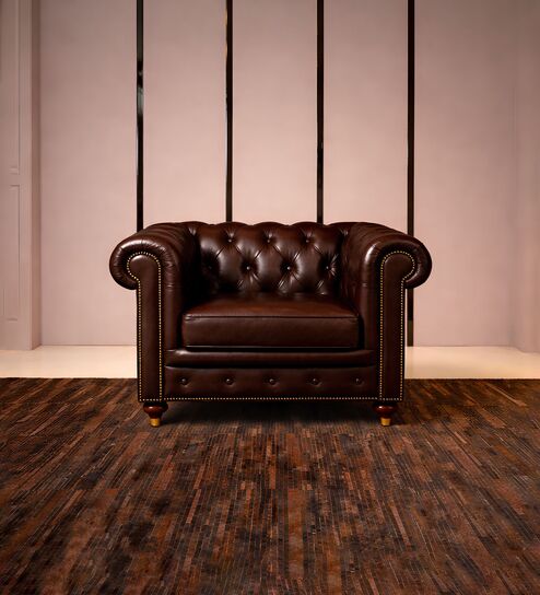 Chesterfield Leather Single Seater Sofa in Brown Colour