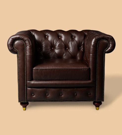 Chesterfield Leather Single Seater Sofa in Brown Colour