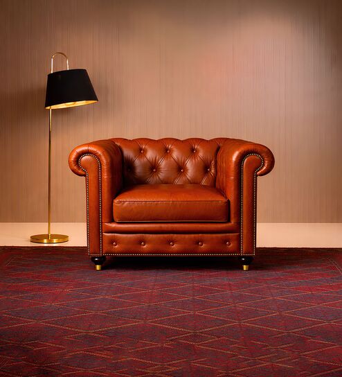 Chesterfield Leather Single Seater Sofa in Cognac Colour