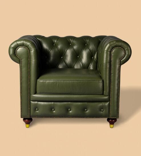 Chesterfield Leather Single Seater Sofa in Olive Green Colour