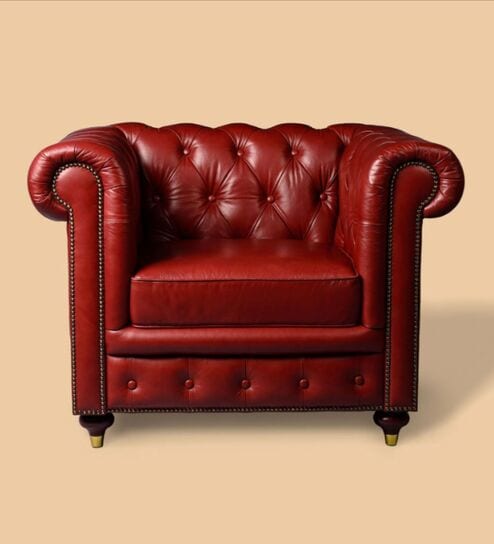 Chesterfield Leather Single Seater Sofa in Red Colour