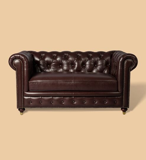 Chesterfield Leather Two Seater Sofa in Brown Colour