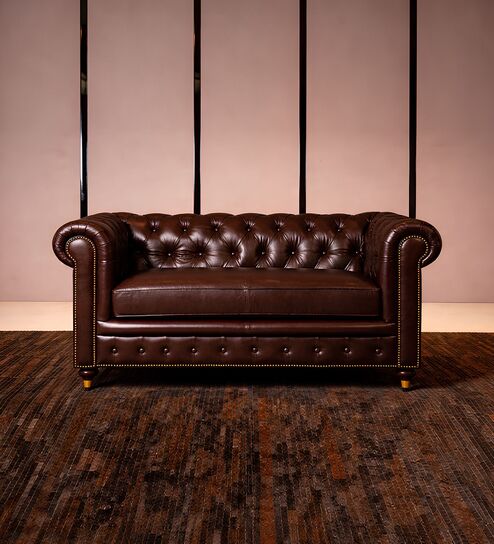 Chesterfield Leather Two Seater Sofa in Brown Colour