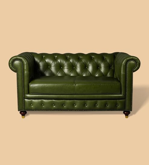 Chesterfield Leather Two Seater Sofa in Olive Green Colour