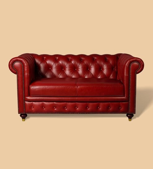 Chesterfield Leather Two Seater Sofa in Red Colour