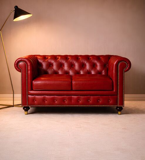 Chesterfield Leather Two Seater Sofa in Red Colour