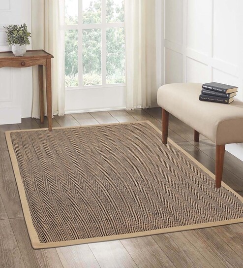 Black Chevron Jute & Cotton Woven 6X9 Ft Carpet