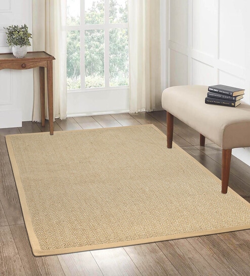 Beige Chevron Jute & Cotton Woven 6X9 Ft Carpet