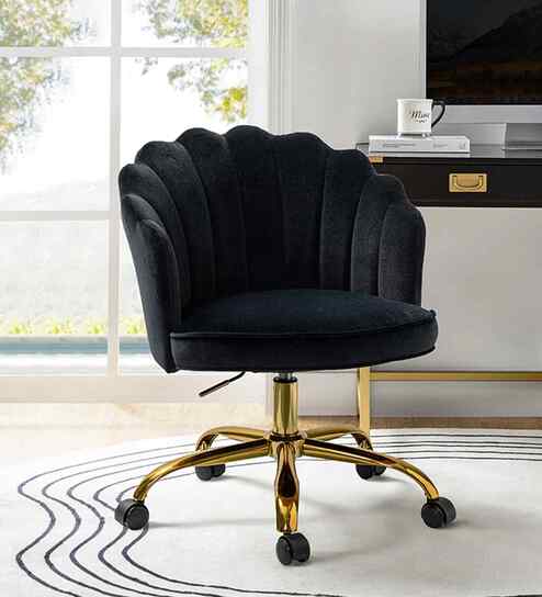 Cheylee Velvet Fabric Guest Chair In Black Colour