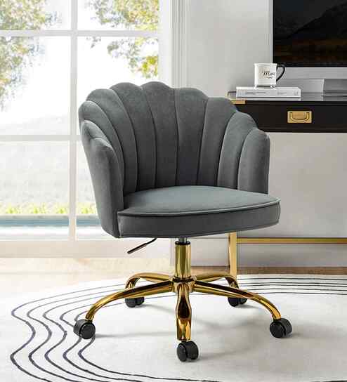 Cheylee Velvet Fabric Guest Chair In Gray Colour