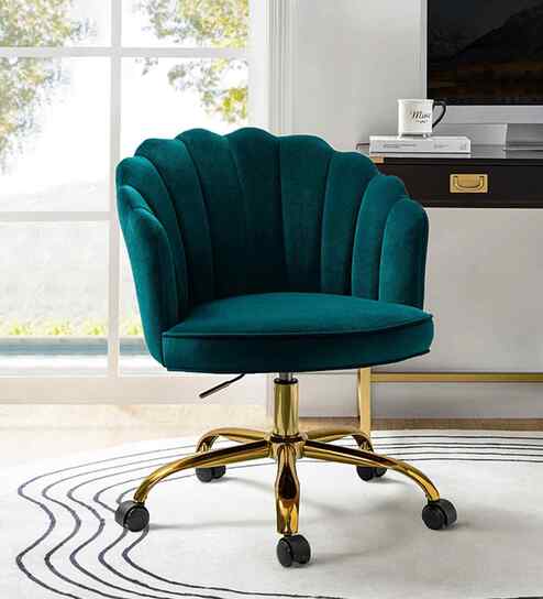Cheylee Velvet Fabric Guest Chair In Teal Colour