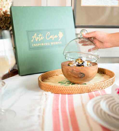 Chic Glass Dome Server with Wooden Base