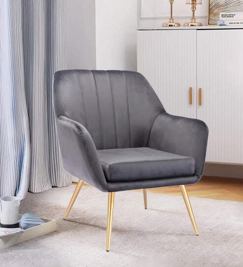 Chic Velvet Guest Chairs In Grey  Colour