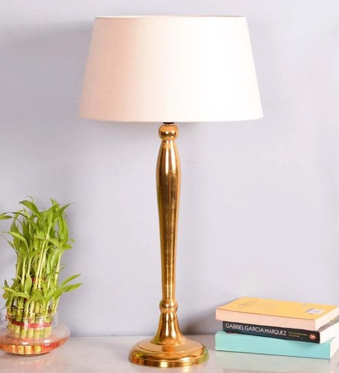 Chicago White Fabric Shade Night Lamp With Metal Base By Homesake