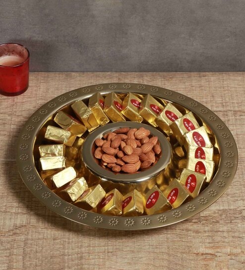 Reflections Powder Gold Stainless Steel Appetizer Platter with Dip Bowl
