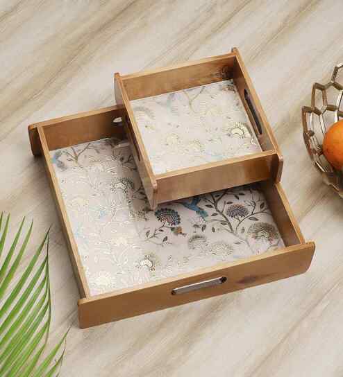 Chirping Garden Wooden Tray Set   Set of 2