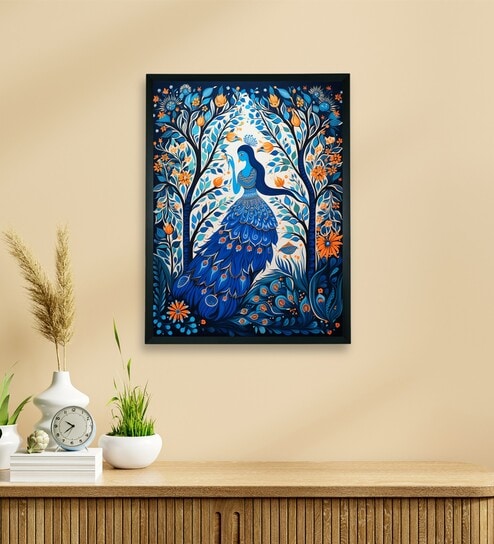 Harmony Blue Women & Peacock 18 x 24 inch Canvas Wall Art