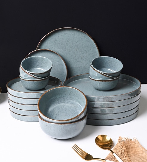 Glossy Blue Haven Melamine Plato Dinner Set Of 20 Pcs