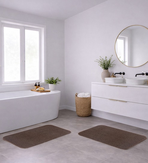 Chocolate Absorbent and Quick-Dry Polyester Bath Mats 38x58 cm