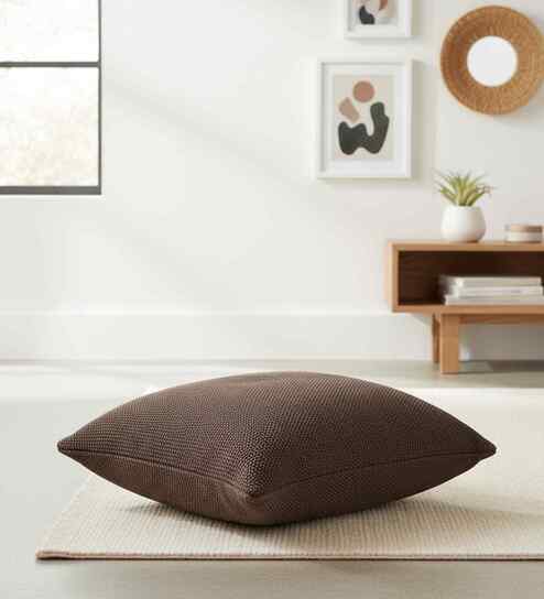 Chocolate Brown 100% Cotton Moss Stitch 27X27 Inches Knitted Cushion Cover