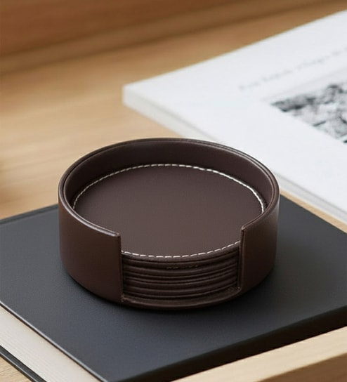 Chocolate Brown Elegance Round Coaster