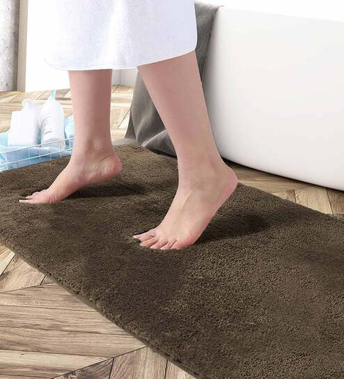 Chocolate Solid Microfibre 36x24 Inches AntiSkid Bath Mat by Luxe Home International