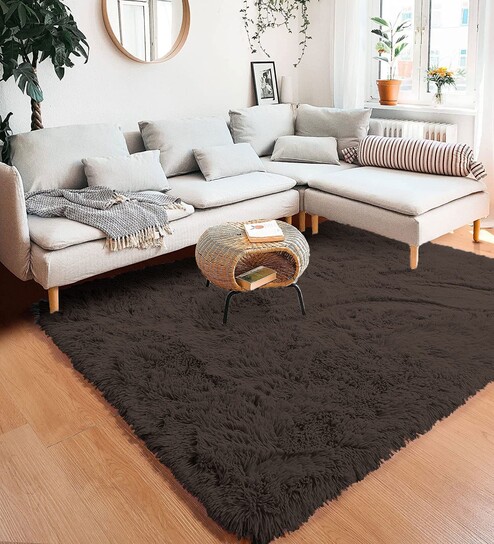 Chocolate Solid Wool Blend 3 X 5 Feet Tufted Carpet