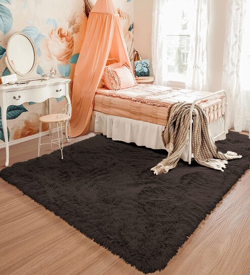 Chocolate Solid Wool Blend 4 X 6 Feet Tufted Carpet