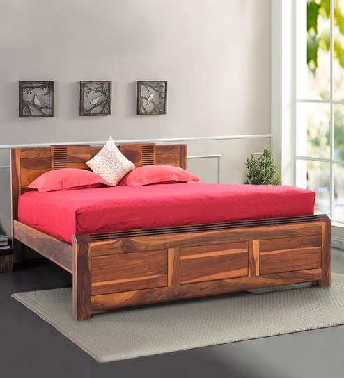Chola Queen Size Bed Without Storage In Brown color