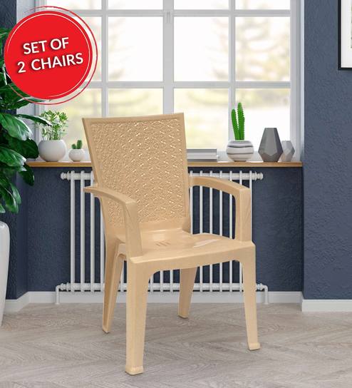 Chr2225 Set Of 2 Plastic Chairs In Marble Beige Colour By Nilkamal