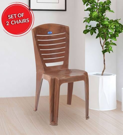 Buy Plastic Chair In Mango Wood Colour Set Of 2 By Nilkamal