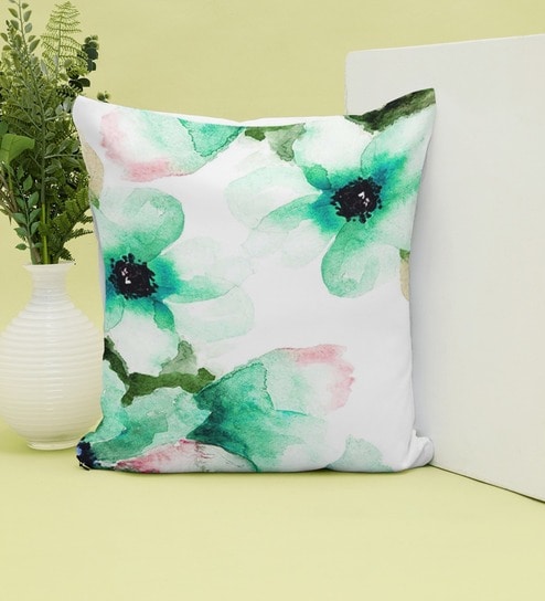 Christmas Collection Aqua Floral Satin 16X16 Inches Cushion Cover