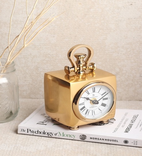 Chrono Cube Gold Aluminium Table Clock