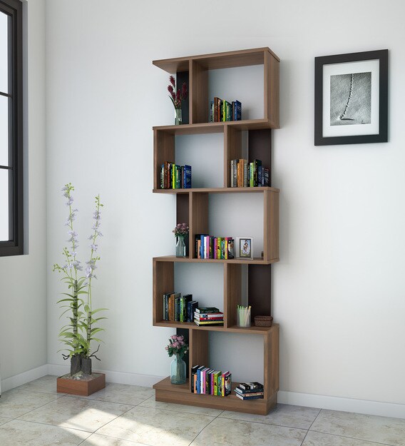 Buy Checkers 5 Tier Bookshelf In Walnut Colour By Home Online Modern Book Shelves Book Shelves Furniture Pepperfry Product