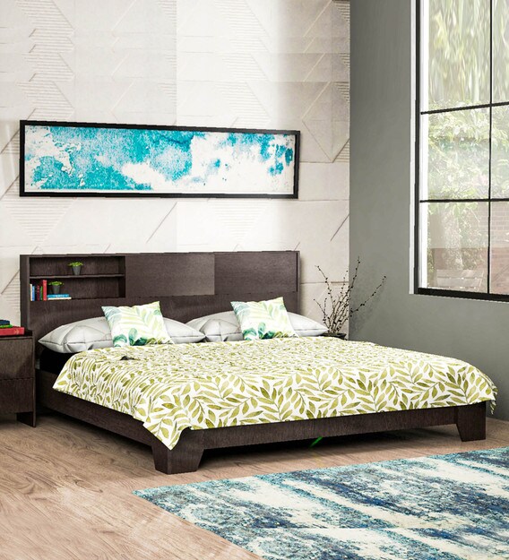 Buy Chelsea Queen Size Bed In Wenge Finish By Forzza Online Mid Century Modern Queen Size Beds Beds Furniture Pepperfry Product