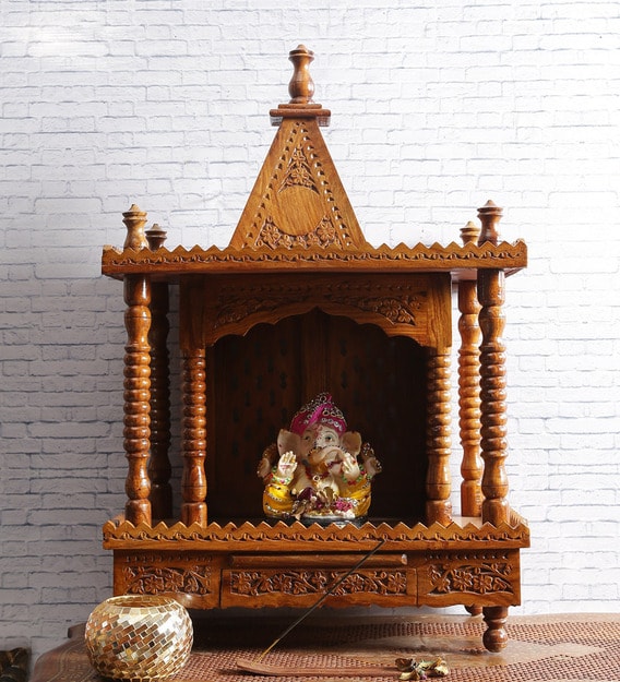 Buy Brown Sheesham Wood Pooja Mandir Without Door By Dream Arts Online ...