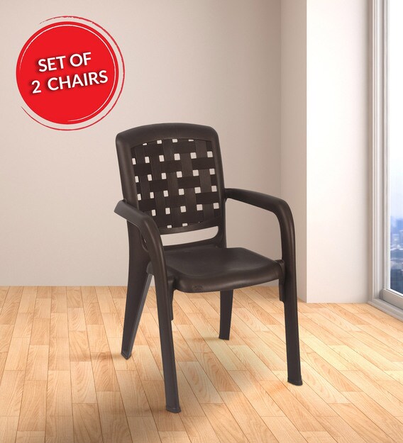 Buy Plastic Chair Set Of 2 In Weather Brown Colour By Nilkamal Online Armed Plastic Chairs Chairs Furniture Pepperfry Product