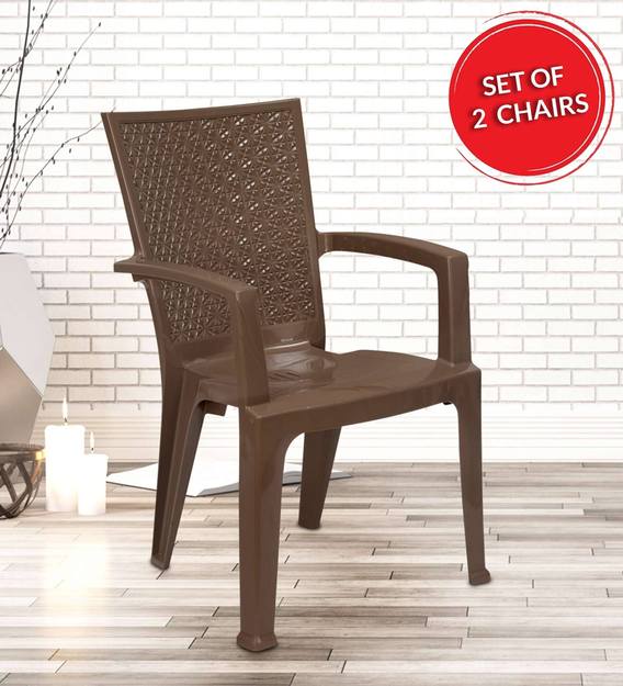 Buy Plastic Chair Set Of 2 In Rattan Dark Beige Colour By Nilkamal Online Armed Plastic Chairs Chairs Furniture Pepperfry Product