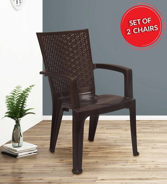 Buy Plastic Chairs Set Of 2 In Weather Brown Colour By Nilkamal Online Armed Plastic Chairs Chairs Furniture Pepperfry Product