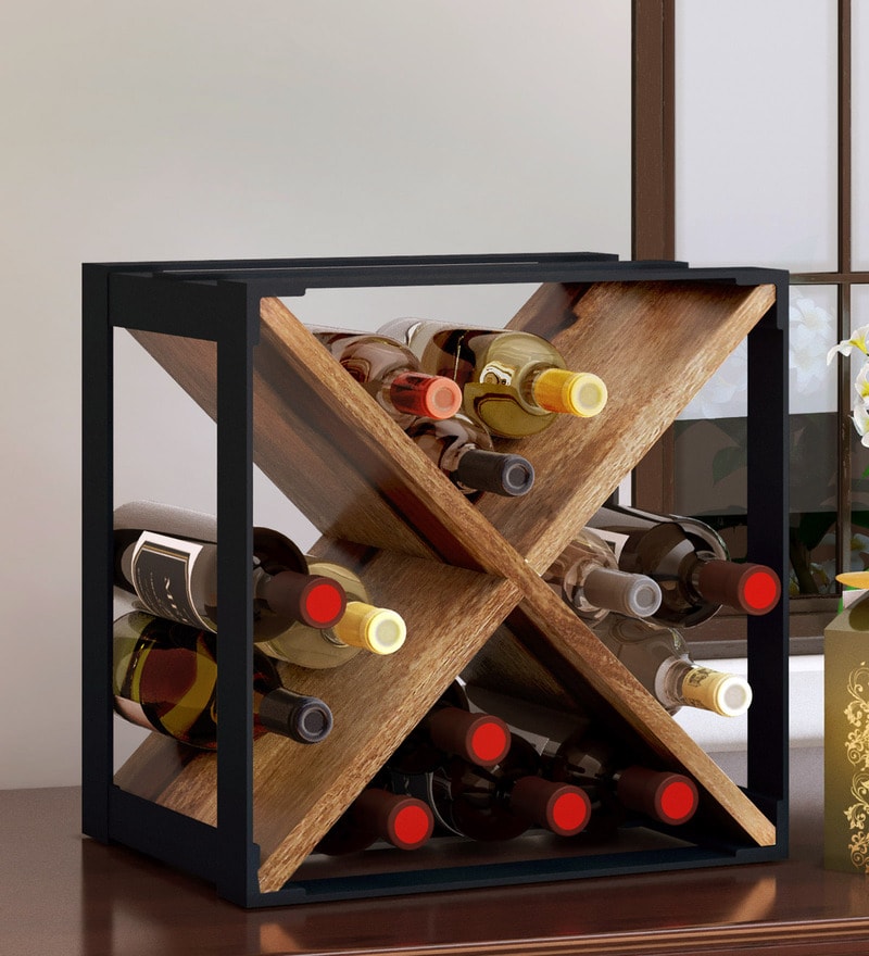 Buy Chad Solid Wood Wine Rack In Rustic Teak Finish By Bohemiana Online