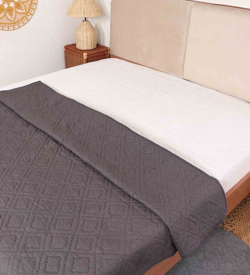Buy Charcoal Cotton Geometric 350 GSM Double Bed Quilt with 2 Pillow