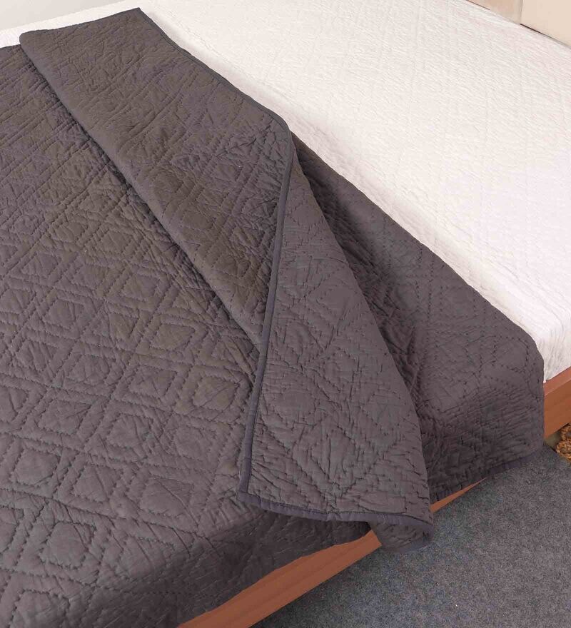 Buy Charcoal Cotton Geometric 350 GSM Double Bed Quilt with 2 Pillow