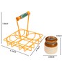 Handpainted Yellow Ceramic, Wood & Metal 4 Pcs Barni With Metal Stand