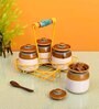 Handpainted Yellow Ceramic, Wood & Metal 4 Pcs Barni With Metal Stand