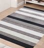 Black Striped Wool And Viscose 5 ft x 8 ft Hand Woven Carpet