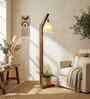 Charles Wooden Shelf Floor Lamp with Jute Shade & Brown Base