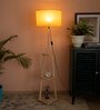 Charlie 2 Tier Shelf Floor Lamp in Solid Wood Base in Natural Wood Color