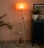 Charlie 2 Tier Shelf Floor Lamp in Solid Wood Base in Natural Wood Color