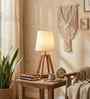 Charlotte Brown Wooden Table Lamp with White Jute Lampshade